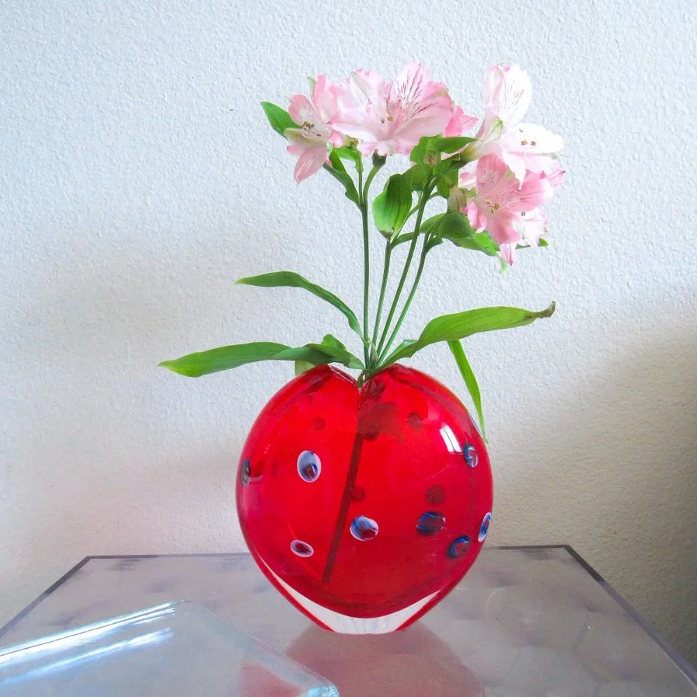 VTG Italian Murano Art Glass Vase Collectible Red Millefiori Studio Blown MCM - Picture 7 of 7